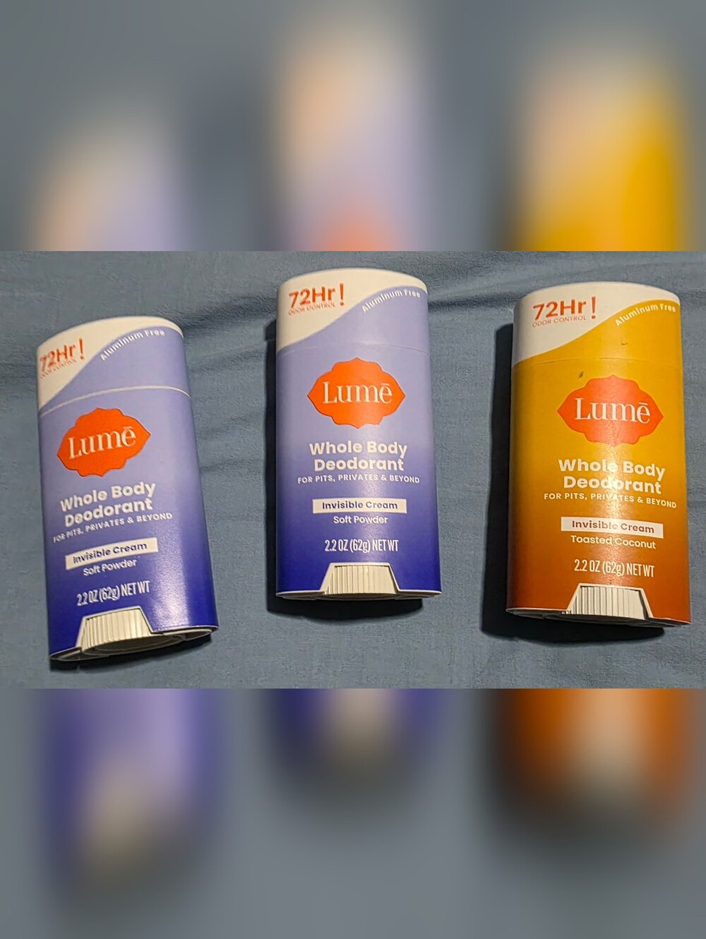 3pc 2.2 Oz Lume Whole Body Deodorant Invisible Cream Soft Powder &ToastedCoconut